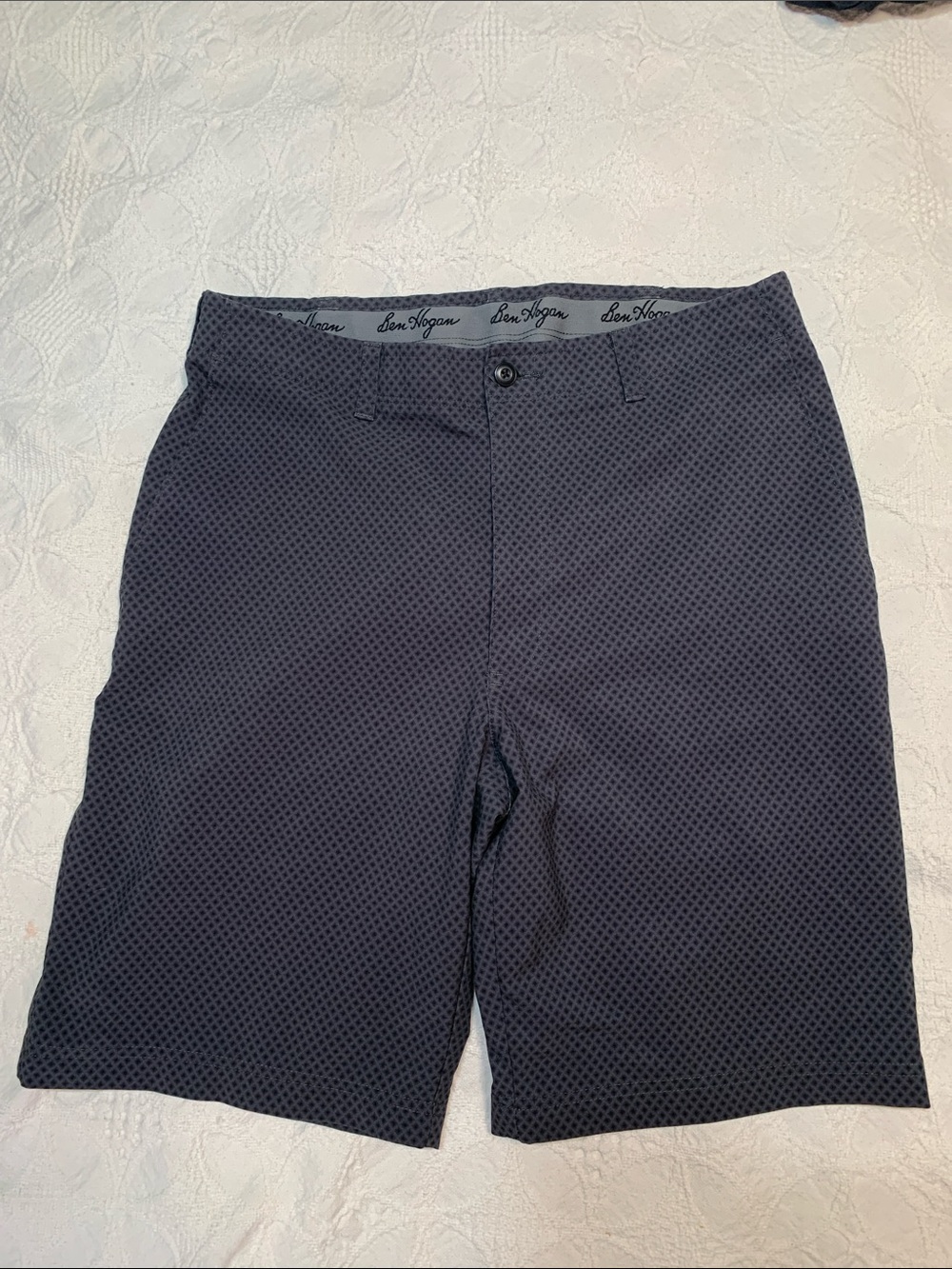 Hogan Navy Micro‑Pattern Flat Front Men’s Shorts